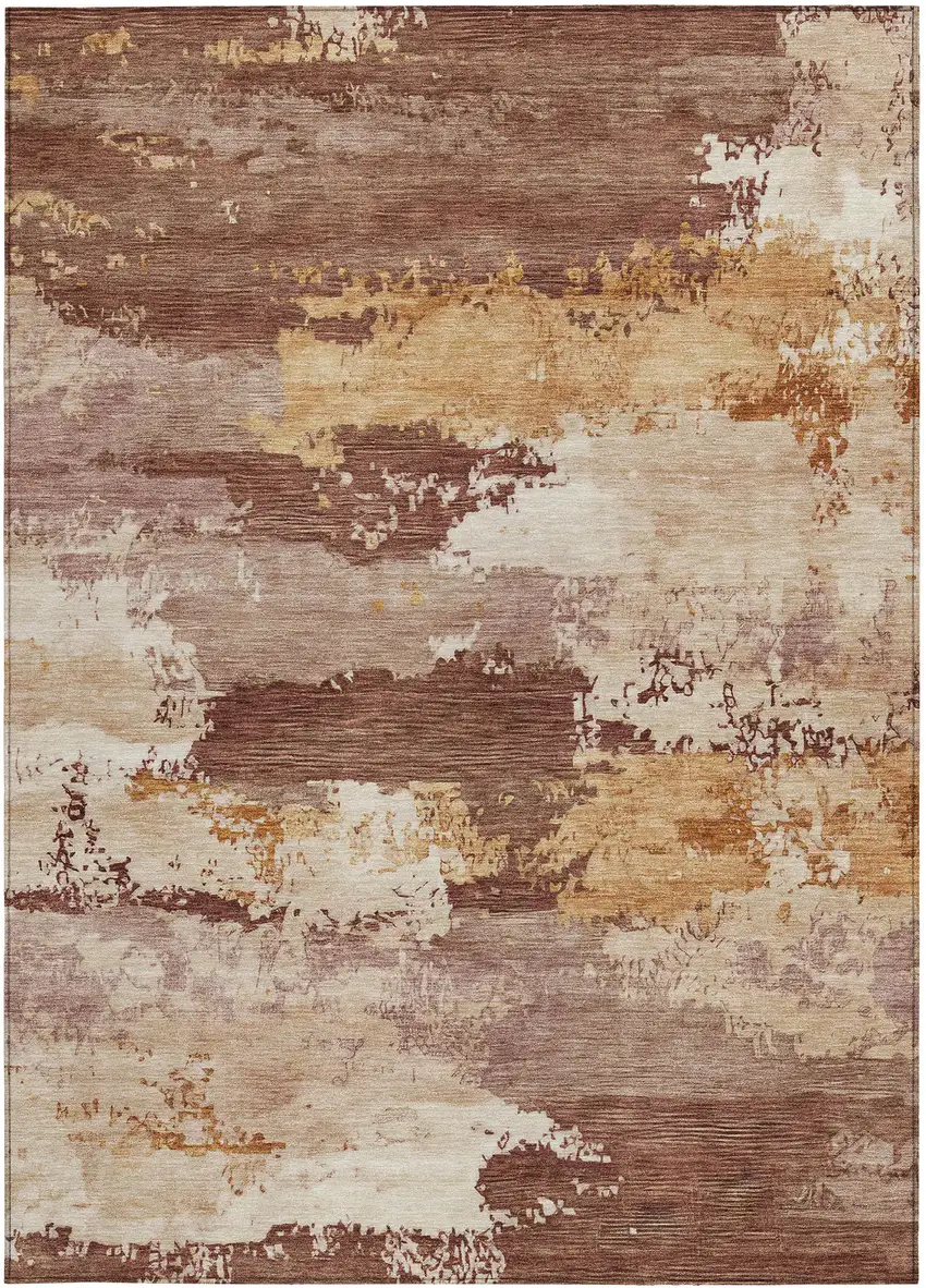 Rust And Beige Abstract Washable Indoor Outdoor Area Rug Photo 3