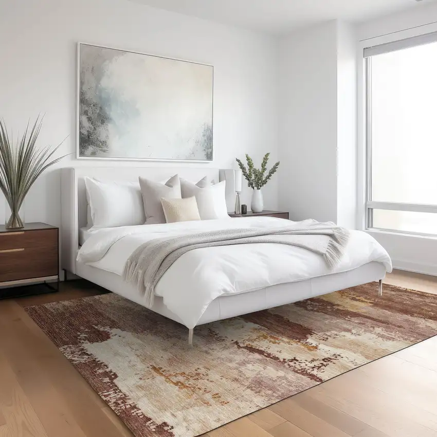 Rust And Beige Abstract Washable Indoor Outdoor Area Rug Photo 6