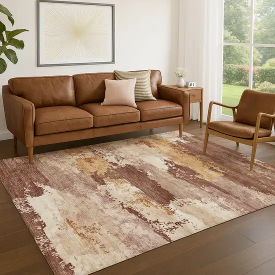 Rust And Beige Abstract Washable Indoor Outdoor Area Rug Photo 5