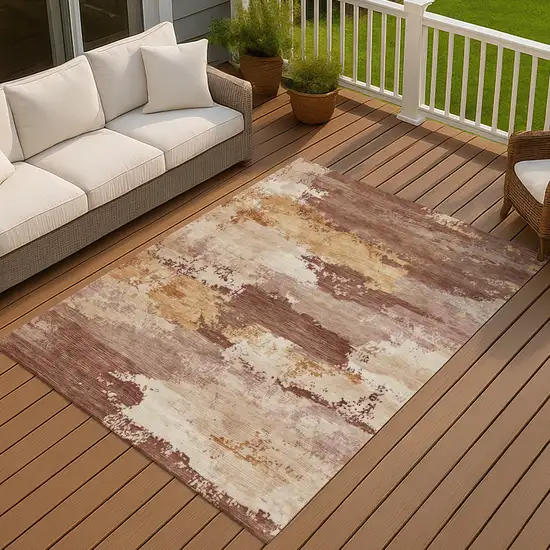Rust And Beige Abstract Washable Indoor Outdoor Area Rug Photo 4