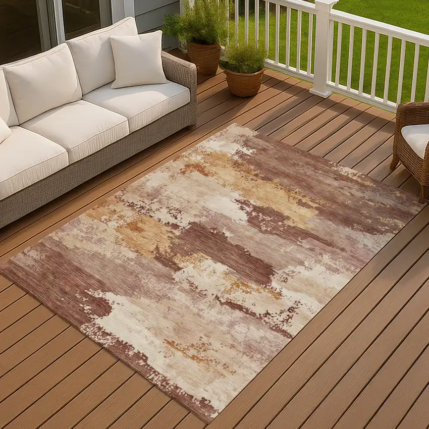 Rust And Beige Abstract Washable Indoor Outdoor Area Rug Photo 4