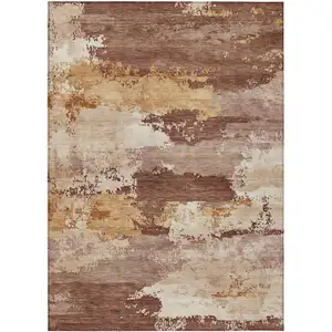 Photo of Rust And Beige Abstract Washable Indoor Outdoor Area Rug
