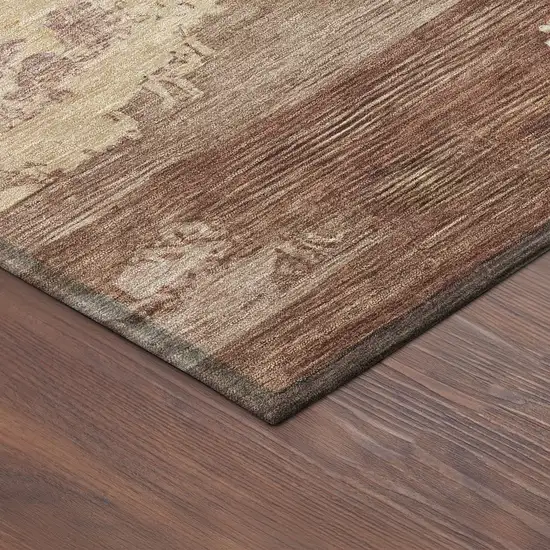 Rust And Beige Abstract Washable Indoor Outdoor Area Rug Photo 5