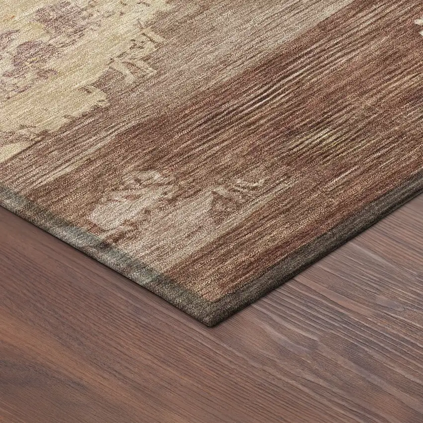 Rust And Beige Abstract Washable Indoor Outdoor Area Rug Photo 5