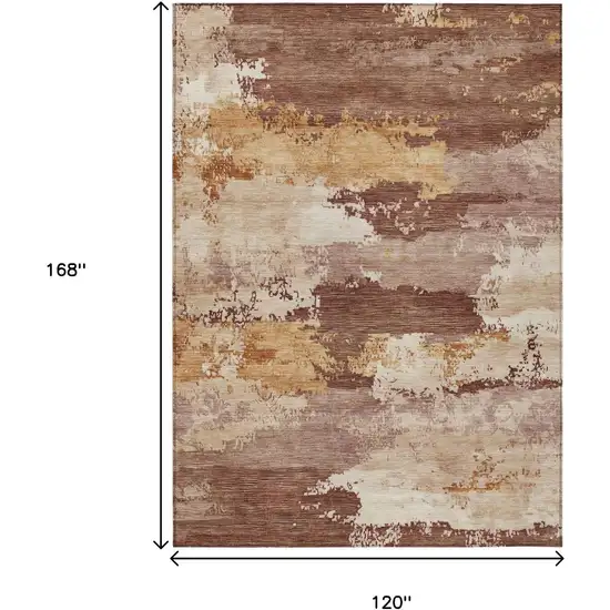 Rust And Beige Abstract Washable Indoor Outdoor Area Rug Photo 7