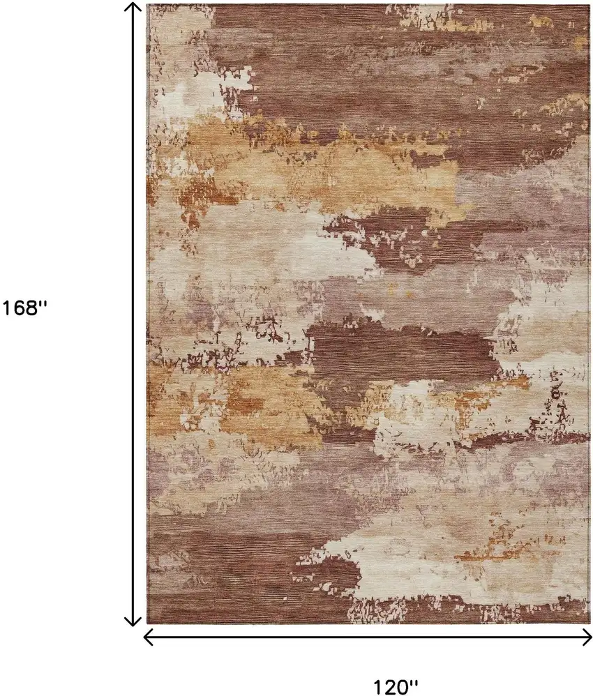 Rust And Beige Abstract Washable Indoor Outdoor Area Rug Photo 7