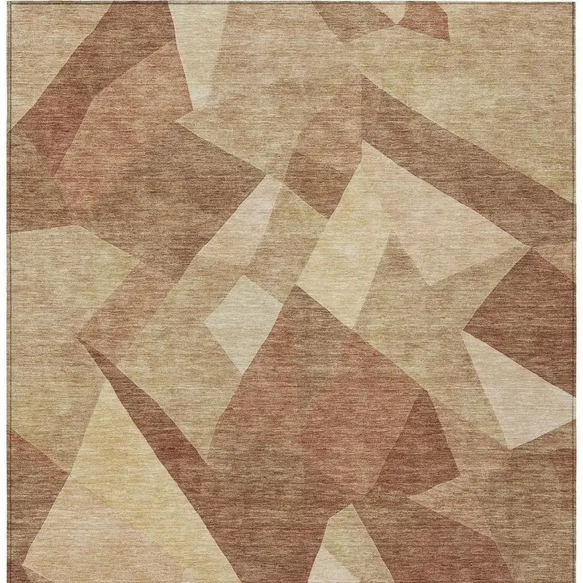 Rust And Beige Abstract Washable Indoor Outdoor Area Rug Photo 2