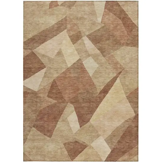 Rust And Beige Abstract Washable Indoor Outdoor Area Rug Photo 3