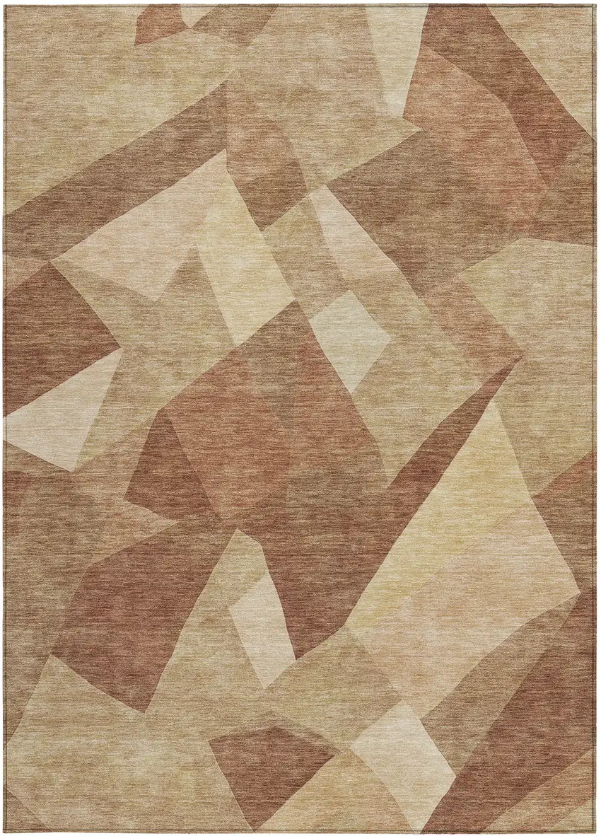 Rust And Beige Abstract Washable Indoor Outdoor Area Rug Photo 3