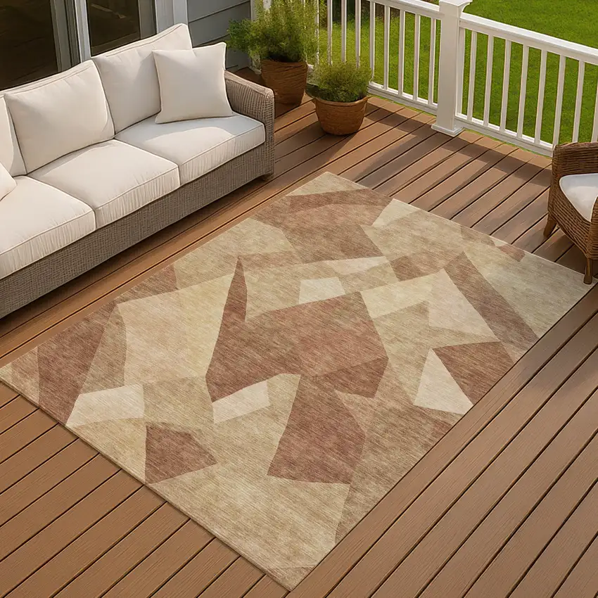 Rust And Beige Abstract Washable Indoor Outdoor Area Rug Photo 4