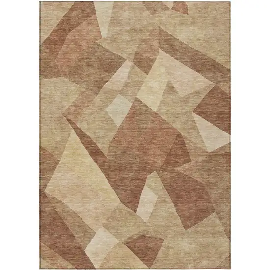Rust And Beige Abstract Washable Indoor Outdoor Area Rug Photo 1