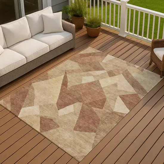 Rust And Beige Abstract Washable Indoor Outdoor Area Rug Photo 4