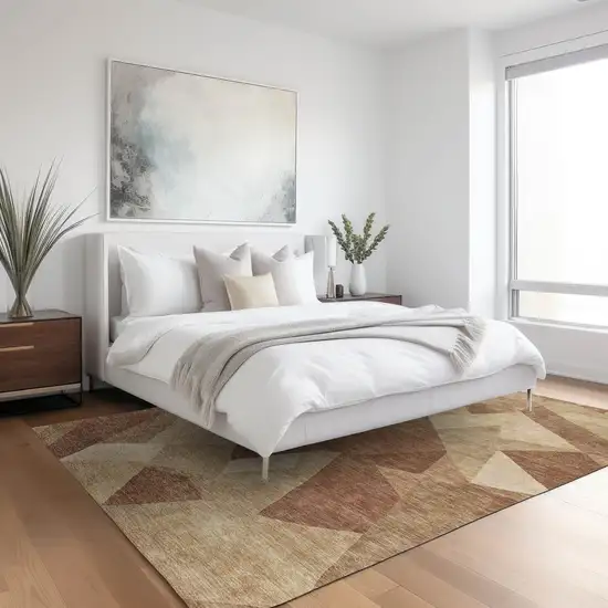 Rust And Beige Abstract Washable Indoor Outdoor Area Rug Photo 6