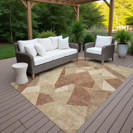 Rust And Beige Abstract Washable Indoor Outdoor Area Rug Photo 7