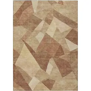Photo of Rust And Beige Abstract Washable Indoor Outdoor Area Rug