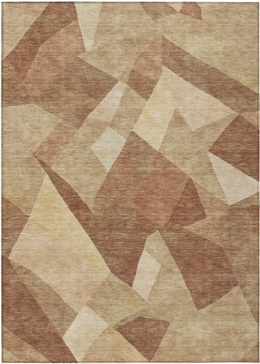 Rust And Beige Abstract Washable Indoor Outdoor Area Rug Photo 1