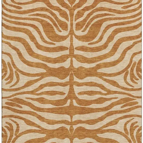 Rust And Beige Animal Print Washable Area Rug With UV Protection Photo 2