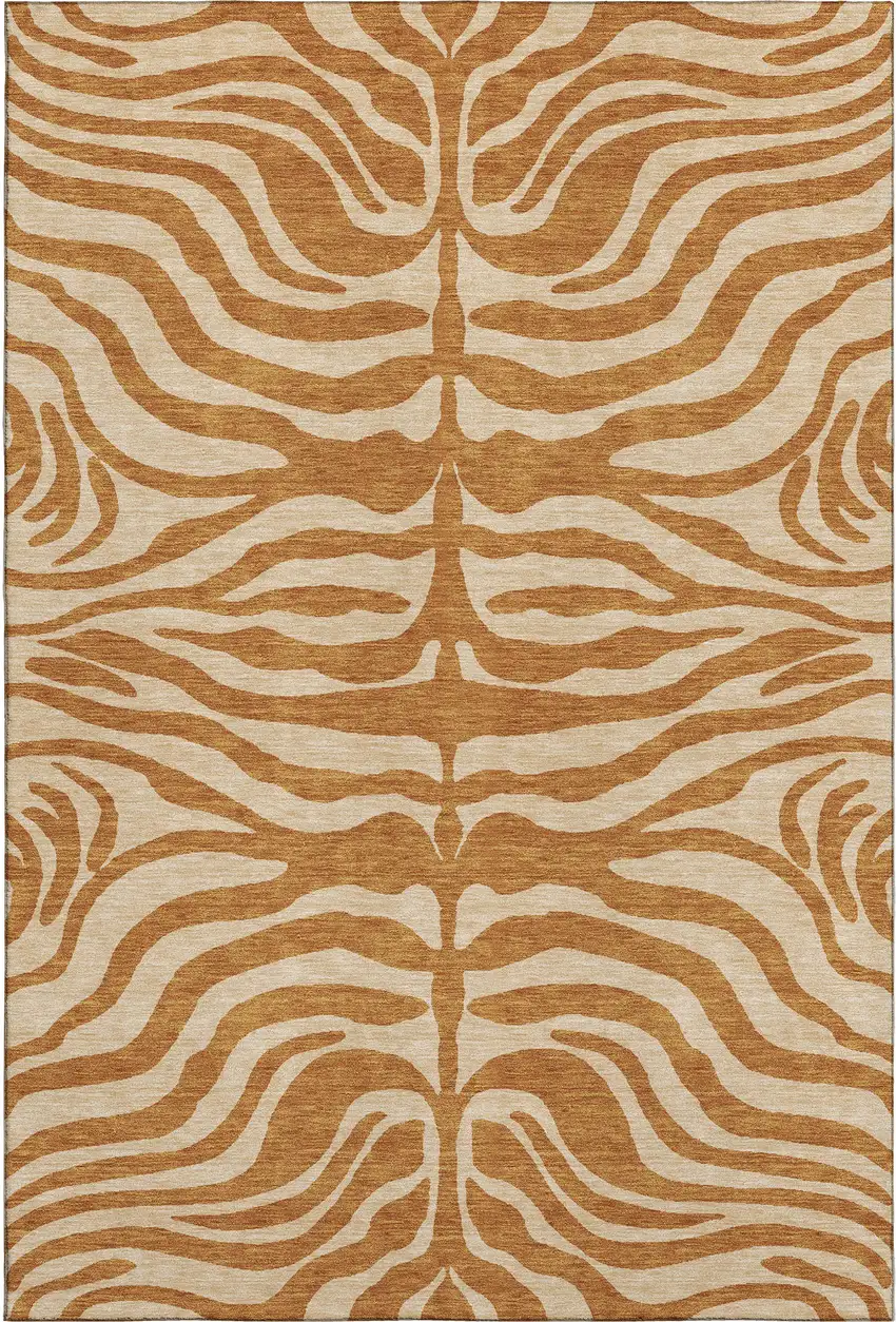 Rust And Beige Animal Print Washable Area Rug With UV Protection Photo 1