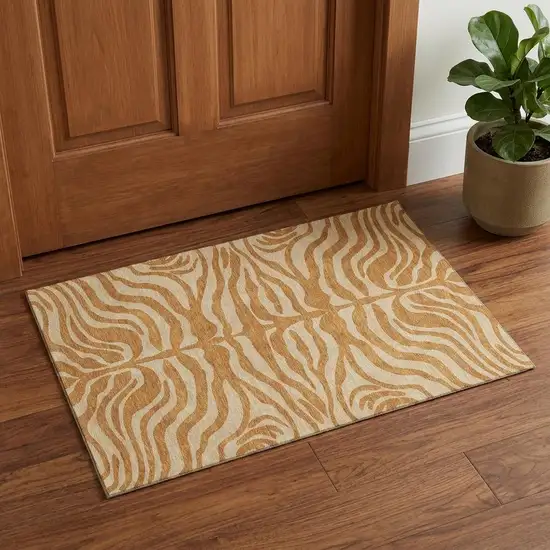 Rust And Beige Animal Print Washable Area Rug With UV Protection Photo 1