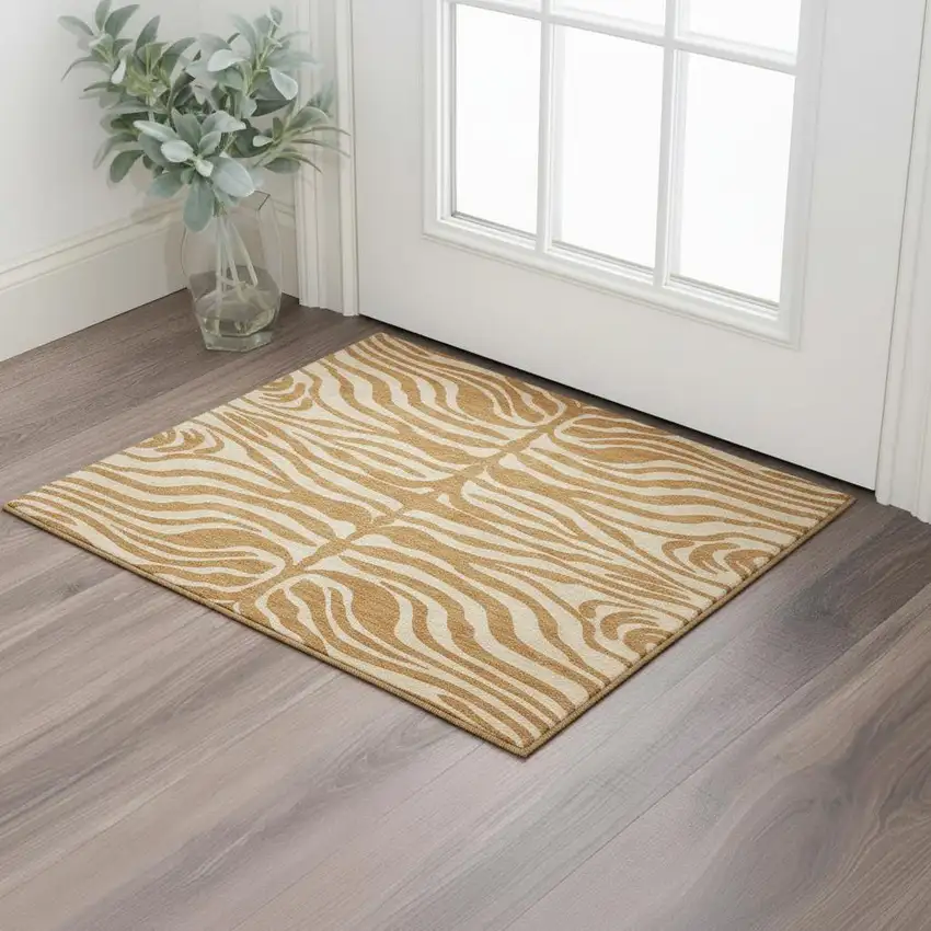 Rust And Beige Animal Print Washable Area Rug With UV Protection Photo 2