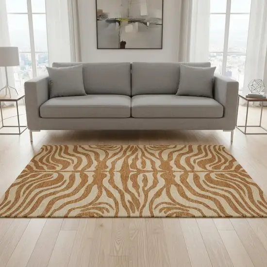 Rust And Beige Animal Print Washable Area Rug With UV Protection Photo 2