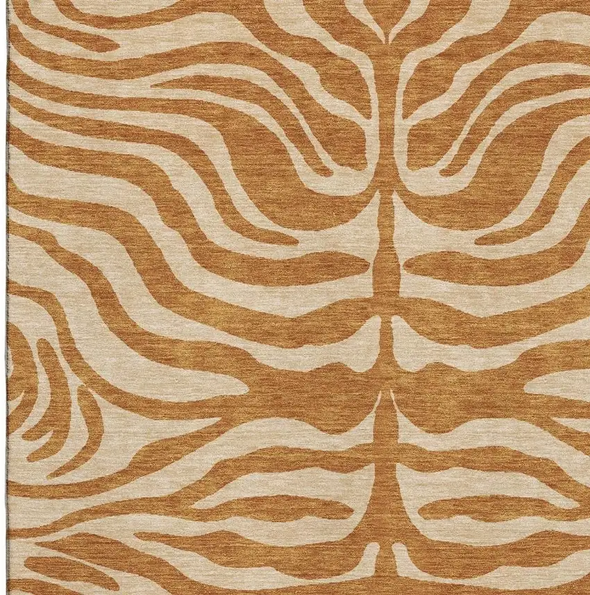 Rust And Beige Animal Print Washable Area Rug With UV Protection Photo 2