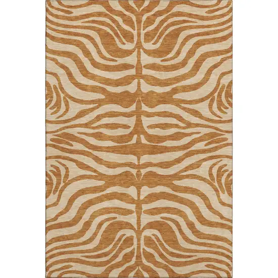 Rust And Beige Animal Print Washable Area Rug With UV Protection Photo 1