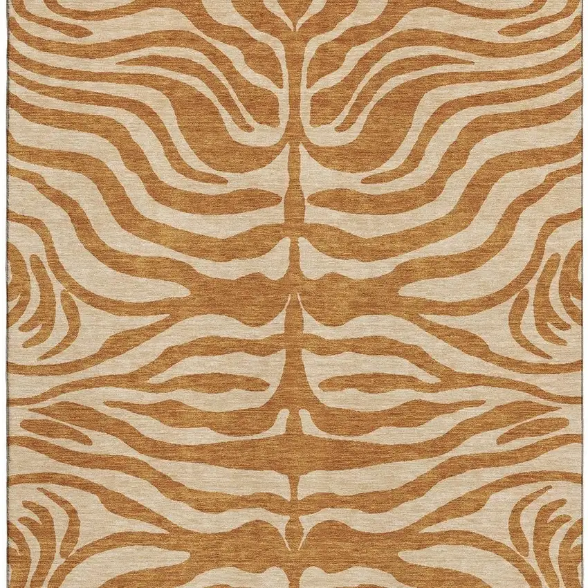 Rust And Beige Animal Print Washable Area Rug With UV Protection Photo 3