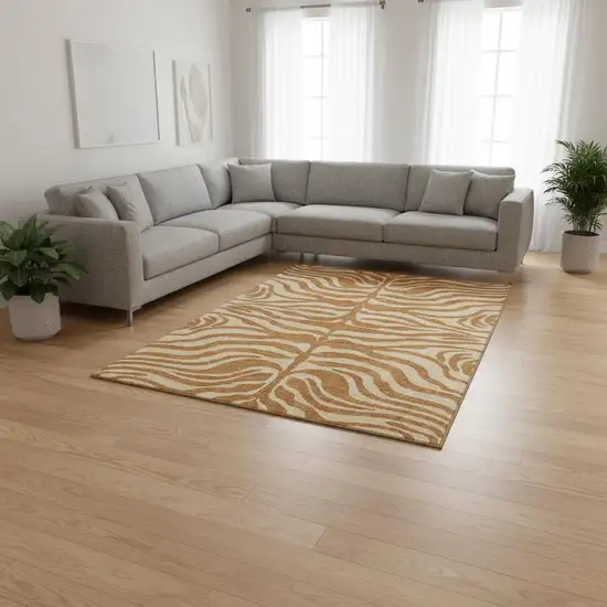 Rust And Beige Animal Print Washable Area Rug With UV Protection Photo 2