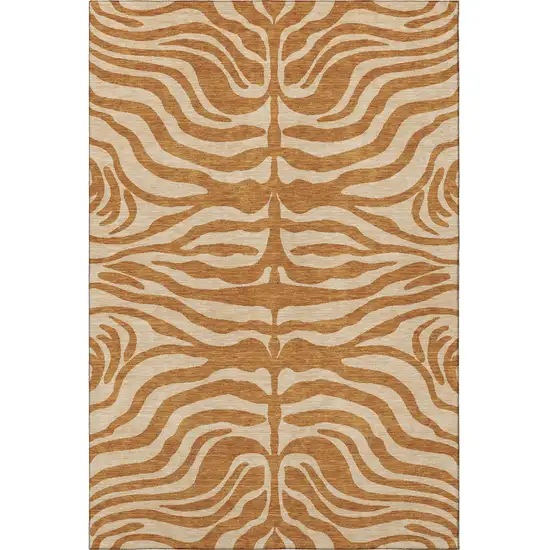 Rust And Beige Animal Print Washable Area Rug With UV Protection Photo 3