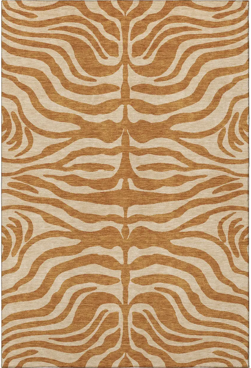 Rust And Beige Animal Print Washable Area Rug With UV Protection Photo 3