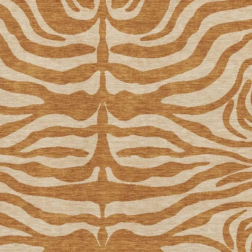 Rust And Beige Animal Print Washable Area Rug With UV Protection Photo 2