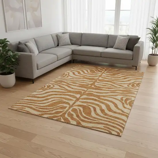 Rust And Beige Animal Print Washable Area Rug With UV Protection Photo 2