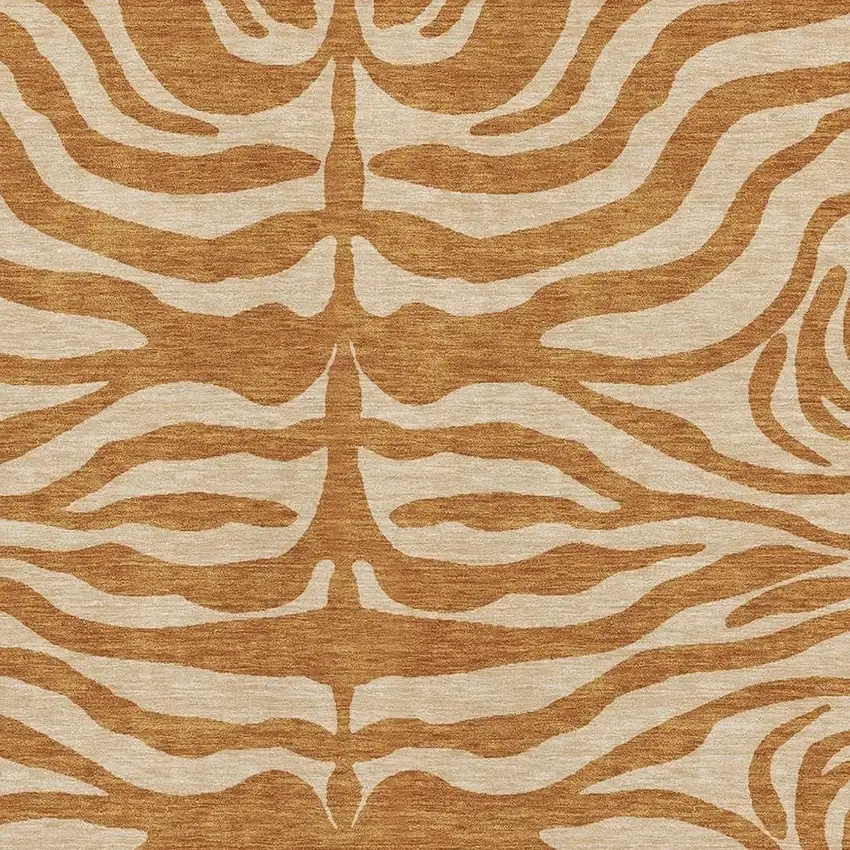 Rust And Beige Animal Print Washable Area Rug With UV Protection Photo 2