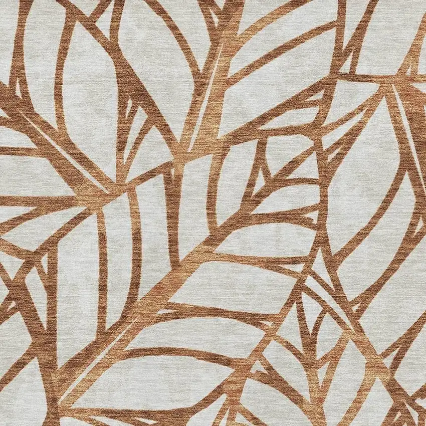 Rust And Beige Floral Washable Area Rug With UV Protection Photo 3