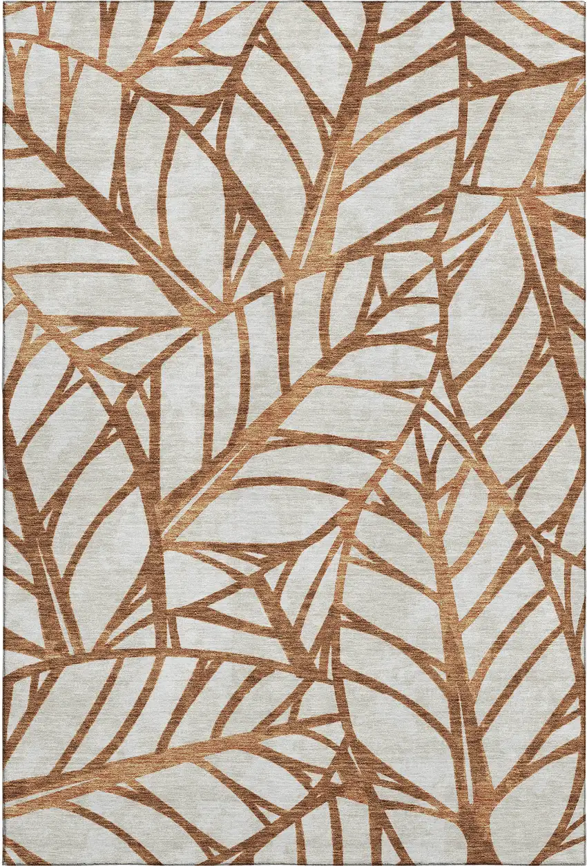 Rust And Beige Floral Washable Area Rug With UV Protection Photo 1