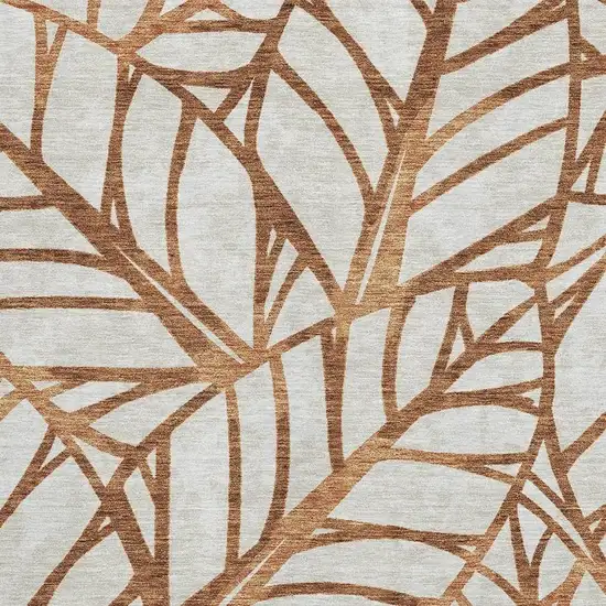 Rust And Beige Floral Washable Area Rug With UV Protection Photo 3