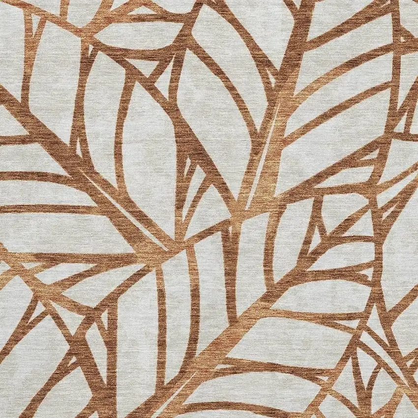 Rust And Beige Floral Washable Area Rug With UV Protection Photo 3