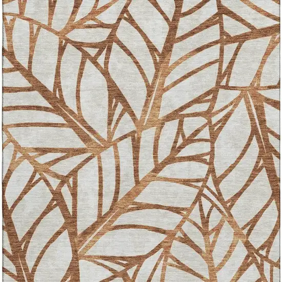 Rust And Beige Floral Washable Area Rug With UV Protection Photo 3