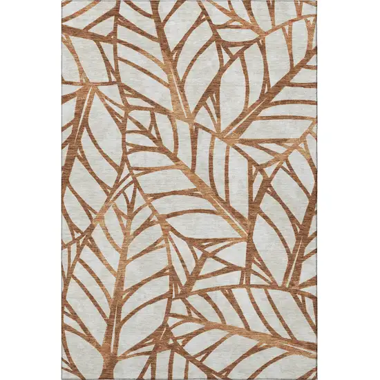 Rust And Beige Floral Washable Area Rug With UV Protection Photo 4