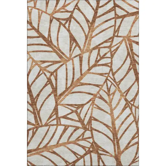 Rust And Beige Floral Washable Area Rug With UV Protection Photo 1