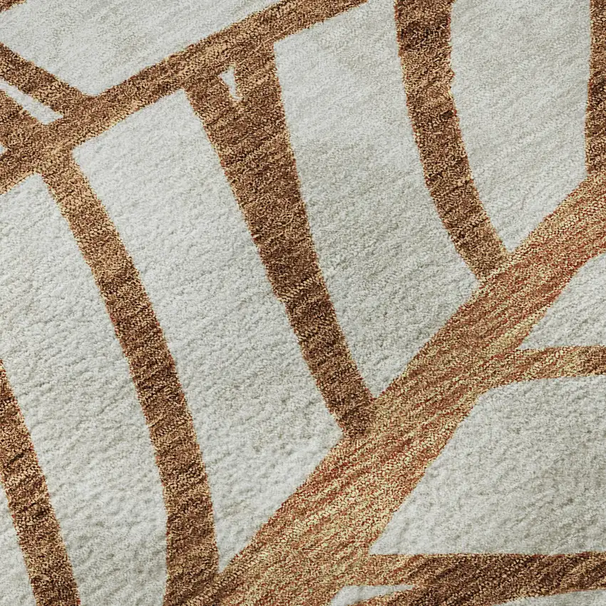 Rust And Beige Floral Washable Area Rug With UV Protection Photo 9