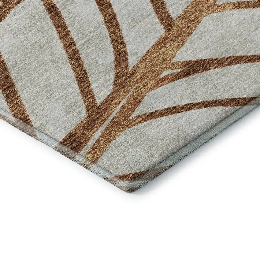 Rust And Beige Floral Washable Area Rug With UV Protection Photo 8