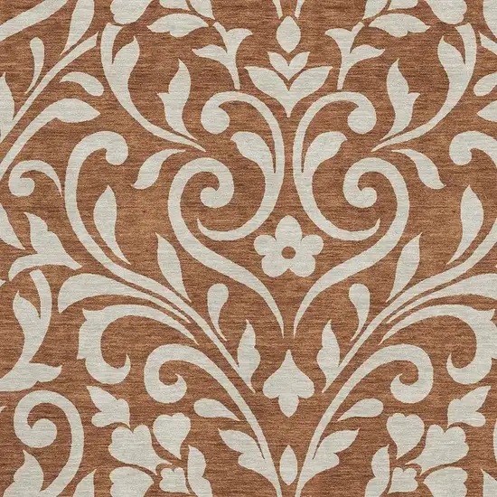 Rust And Beige Floral Washable Area Rug With UV Protection Photo 3