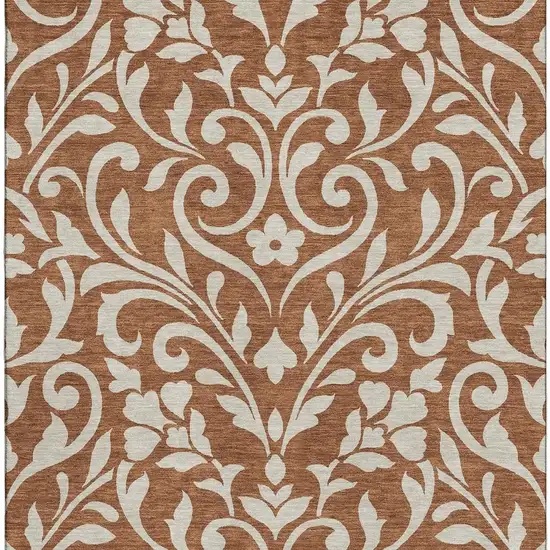 Rust And Beige Floral Washable Area Rug With UV Protection Photo 4