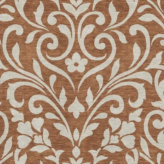 Rust And Beige Floral Washable Area Rug With UV Protection Photo 3