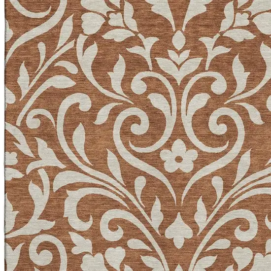 Rust And Beige Floral Washable Area Rug With UV Protection Photo 3
