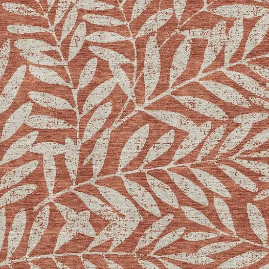 Rust And Beige Floral Washable Area Rug With UV Protection Photo 3