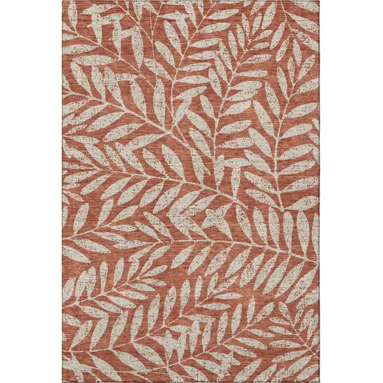 Rust And Beige Floral Washable Area Rug With UV Protection Photo 5