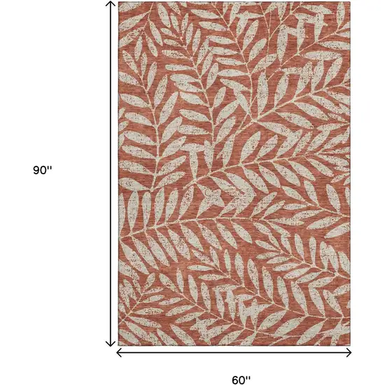 Rust And Beige Floral Washable Area Rug With UV Protection Photo 8